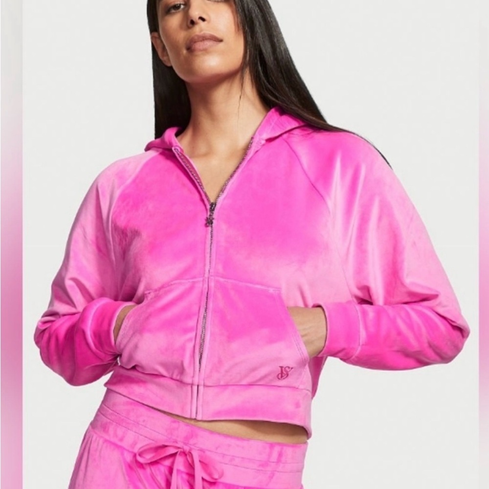 Victoria's Secret Hot Pink Velour Zip-Up Hoodie